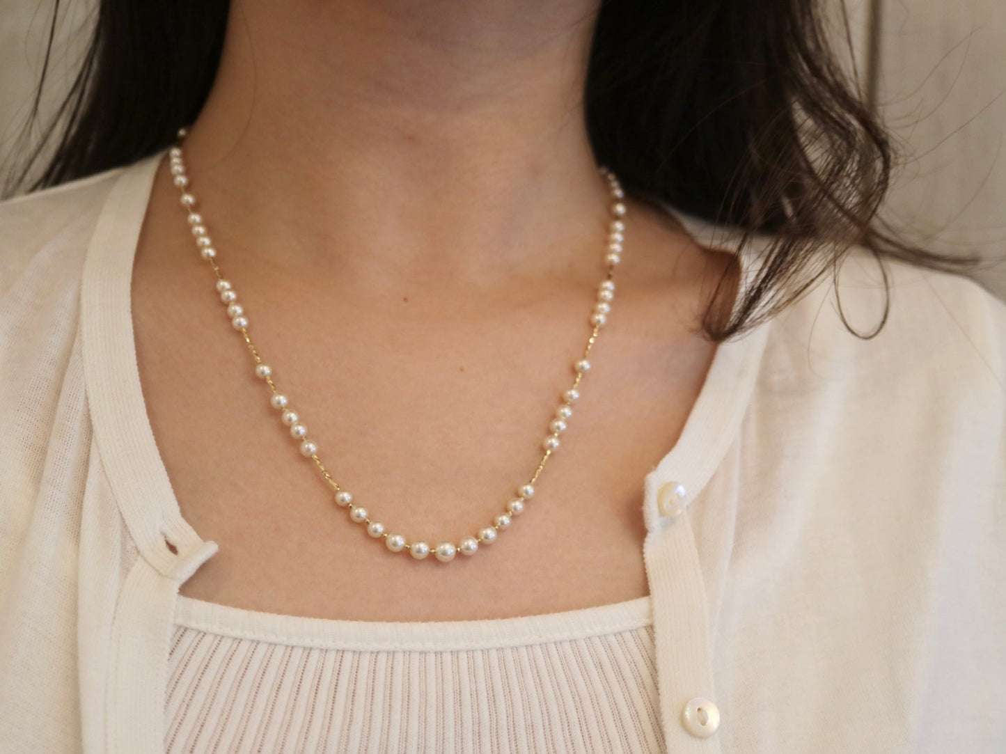 Champagne Golden Akoya Pearl & 18K Yellow Gold Beads Long Necklace - KOKOPEARLJEWELRY - 3