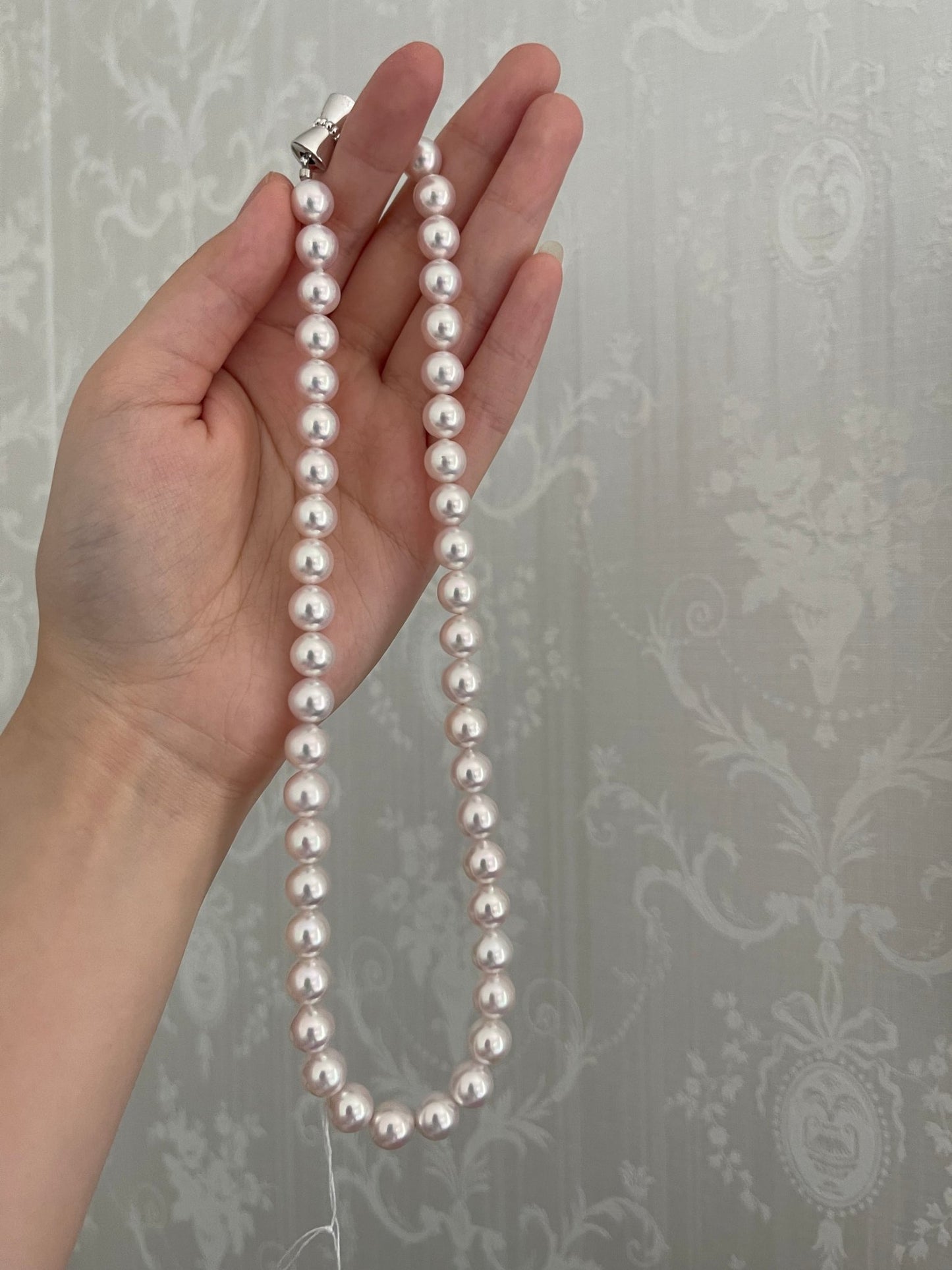 Mirror Like Luster 8.5mm Pinkish White Akoya Pearl Strand Necklace - KOKOPEARLJEWELRY - 2