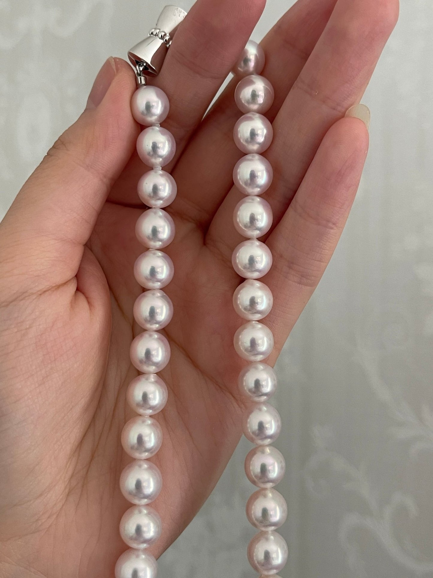 Mirror Like Luster 8.5mm Pinkish White Akoya Pearl Strand Necklace - KOKOPEARLJEWELRY - 3