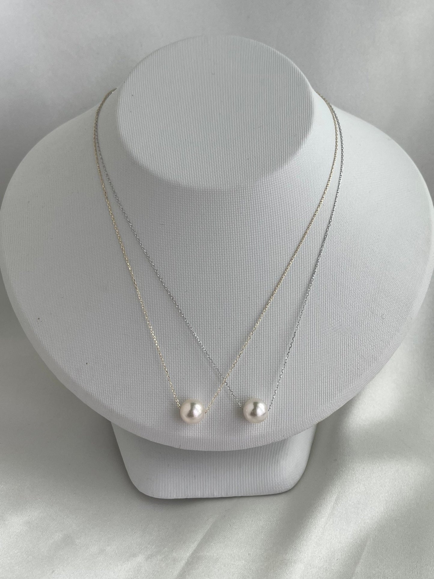 8.5 - 9mm Akoya Pearl Floating Pendant Necklace – 10K White Gold Chain - KOKOPEARLJEWELRY - 3