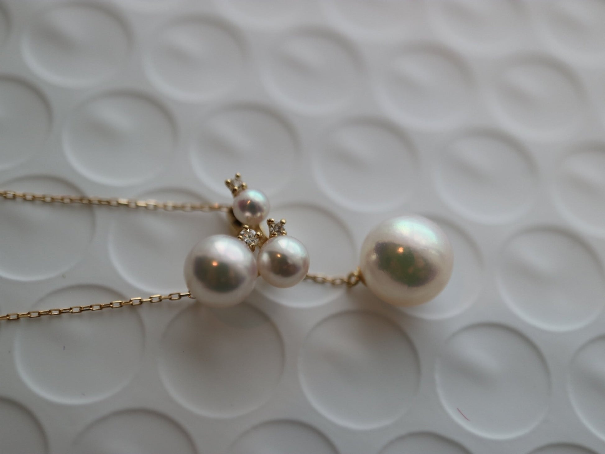 3 - 7.5mm Akoya Pearl Diamond Adjustable Y Shape Pendant Necklace 18K Yellow Gold - KOKOPEARLJEWELRY - 2