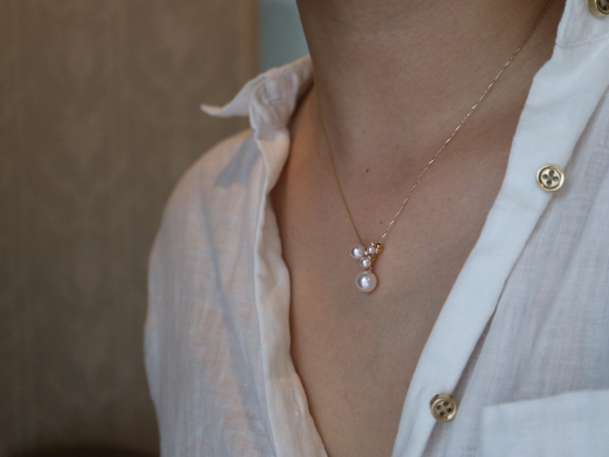 3 - 7.5mm Akoya Pearl Diamond Adjustable Y Shape Pendant Necklace 18K Yellow Gold - KOKOPEARLJEWELRY - 7