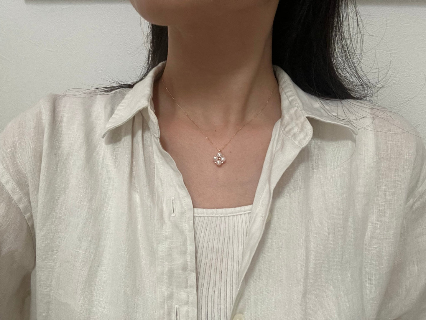 4.5mm Akoya Pearl Diamond Clover Pendant Necklace 18K Yellow Gold - KOKOPEARLJEWELRY - 2