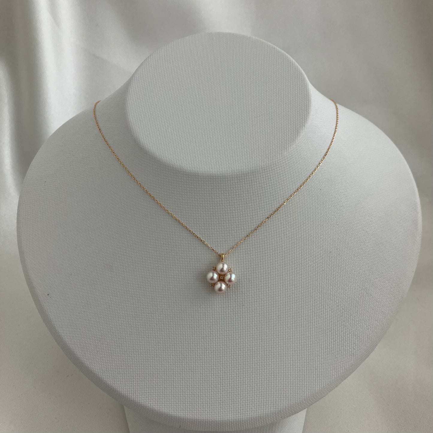 4.5mm アコヤ真珠 ダイヤモンド クローバー ペンダント ネックレス 18K イエローゴールド