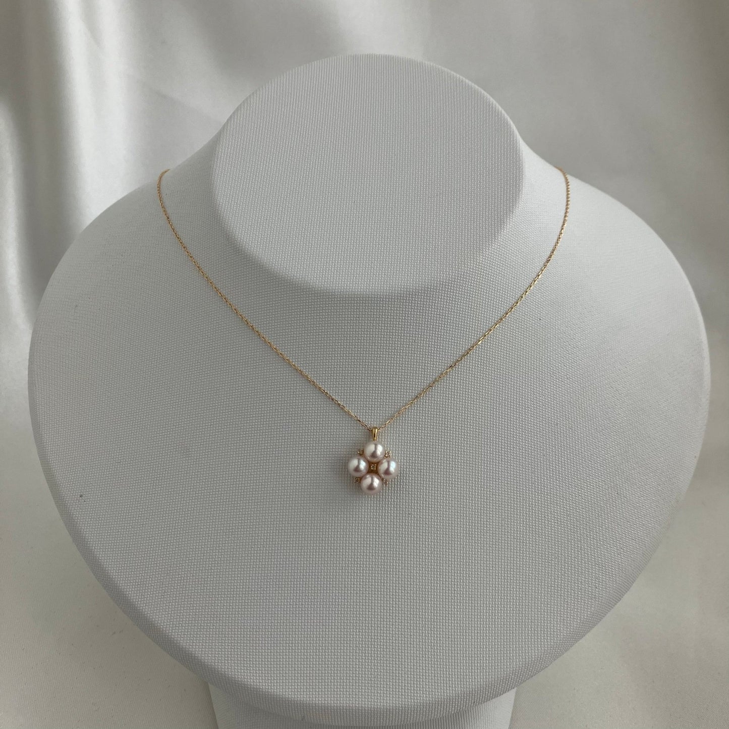 4.5mm Akoya Pearl Diamond Clover Pendant Necklace 18K Yellow Gold - KOKOPEARLJEWELRY - 6