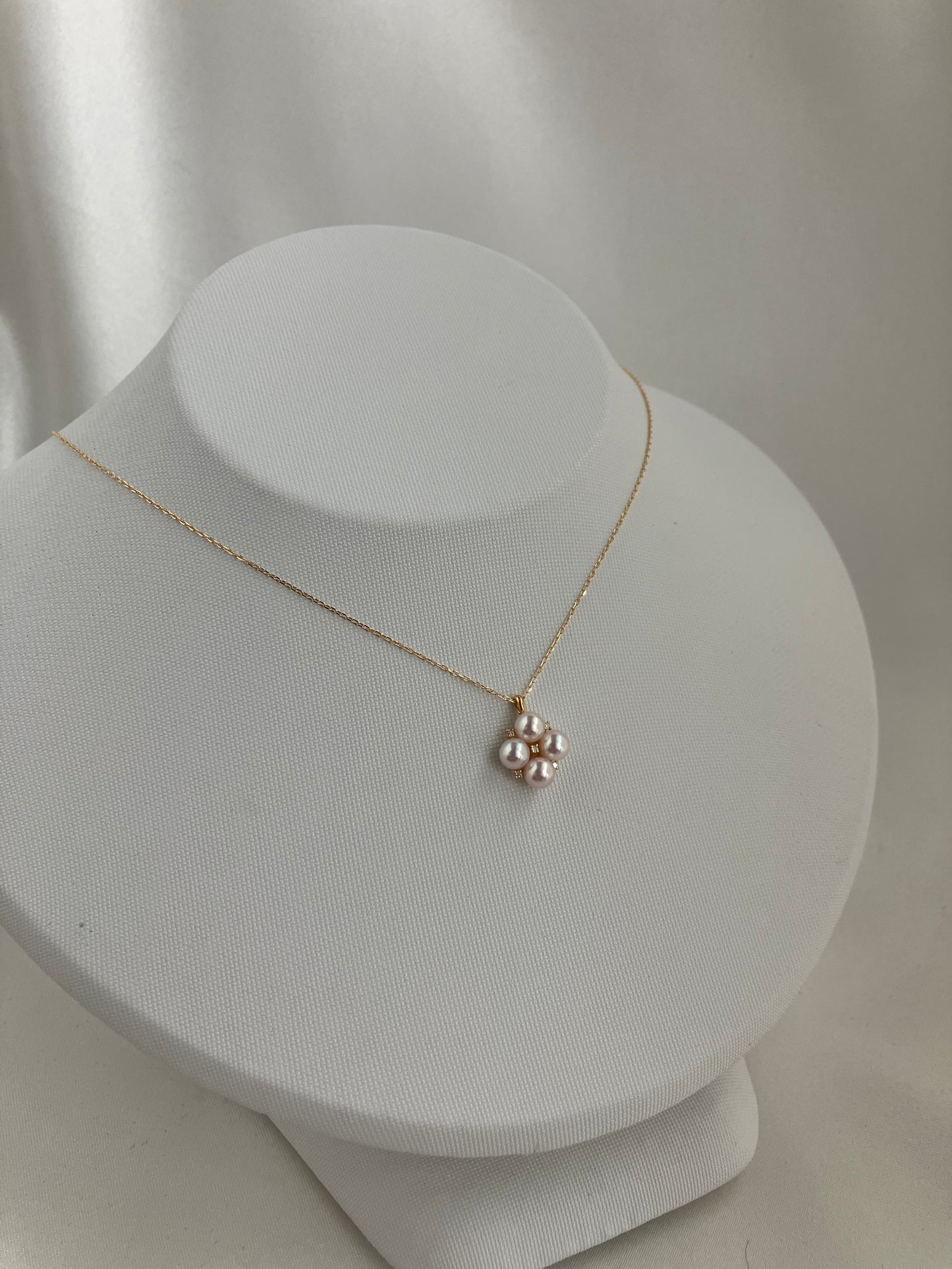 4.5mm アコヤ真珠 ダイヤモンド クローバー ペンダント ネックレス 18K イエローゴールド