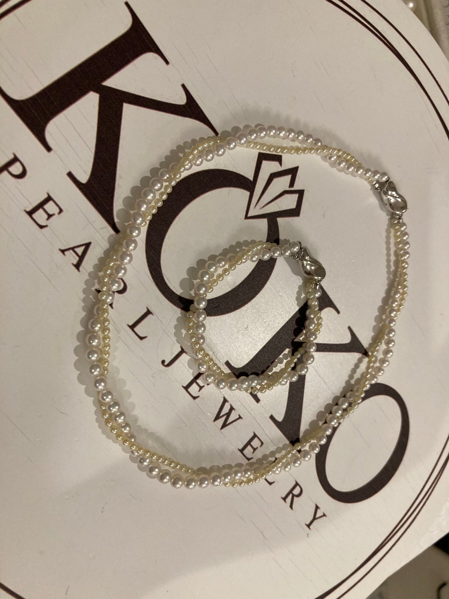 Bracelet Available丨2.5mm Cream Golden 4.5mm White Akoya Pearl Double Layered Strand Necklace - KOKOPEARLJEWELRY - 5