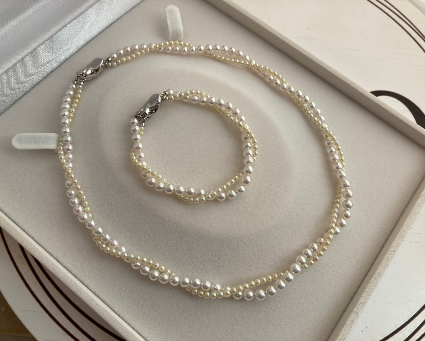 Bracelet Available丨2.5mm Cream Golden 4.5mm White Akoya Pearl Double Layered Strand Necklace - KOKOPEARLJEWELRY - 6
