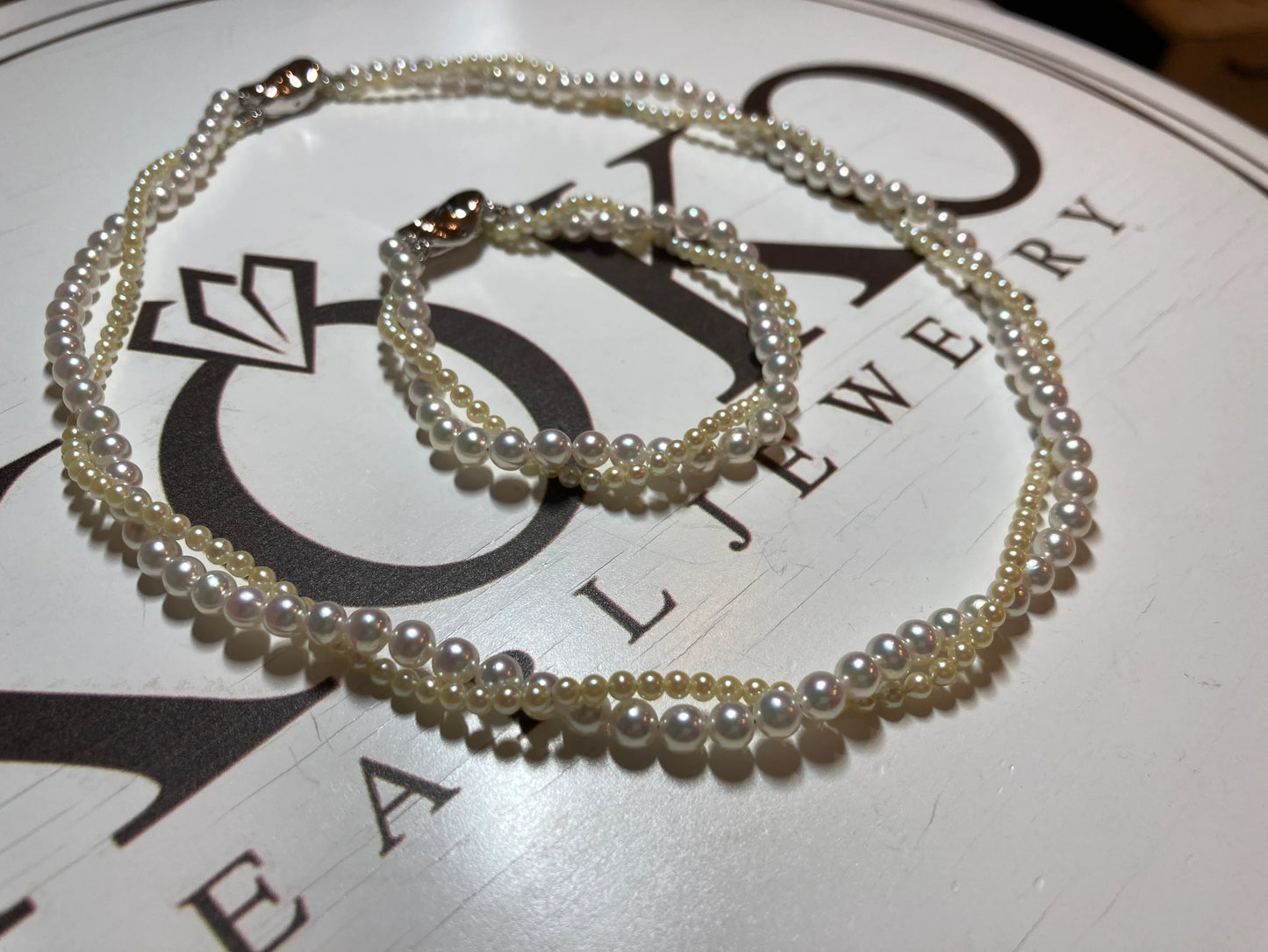 팔찌 가능丨2.5mm 크림 골드 4.5mm 화이트 아코야 진주 이중 레이어 스트랜드 목걸이