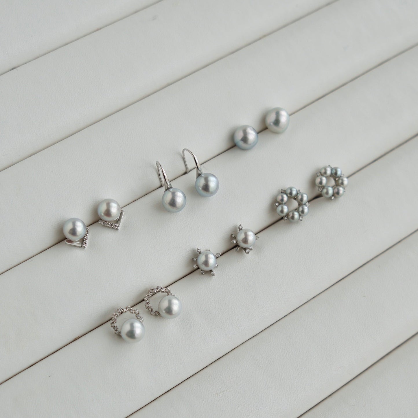 7mm Silver Blue Akoya Pearl Diamond Halo Stud Earrings Pt900 Platinum - KOKOPEARLJEWELRY - 6