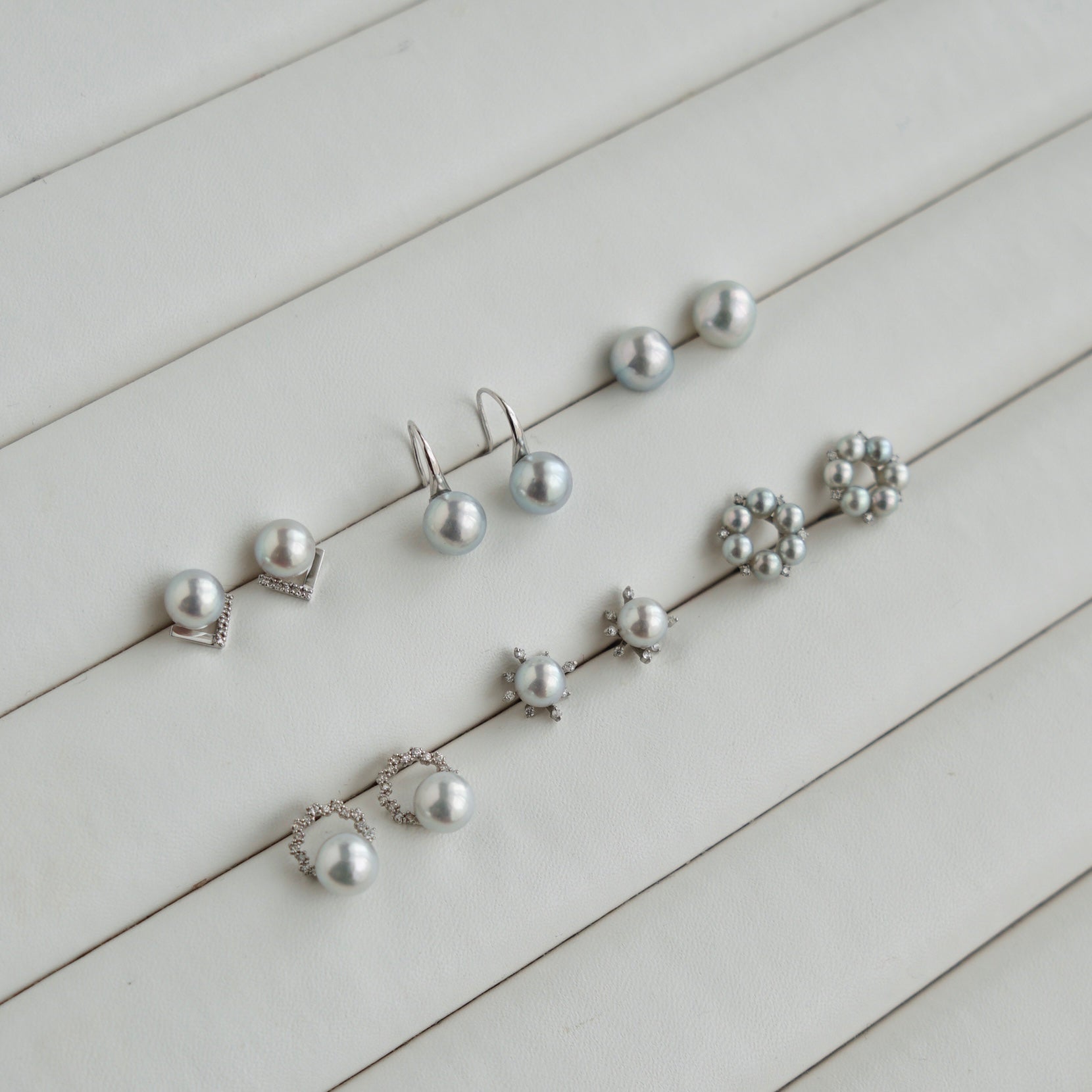 7mm Silver Blue Akoya Pearl Diamond Halo Stud Earrings Pt900 Platinum - KOKOPEARLJEWELRY - 6