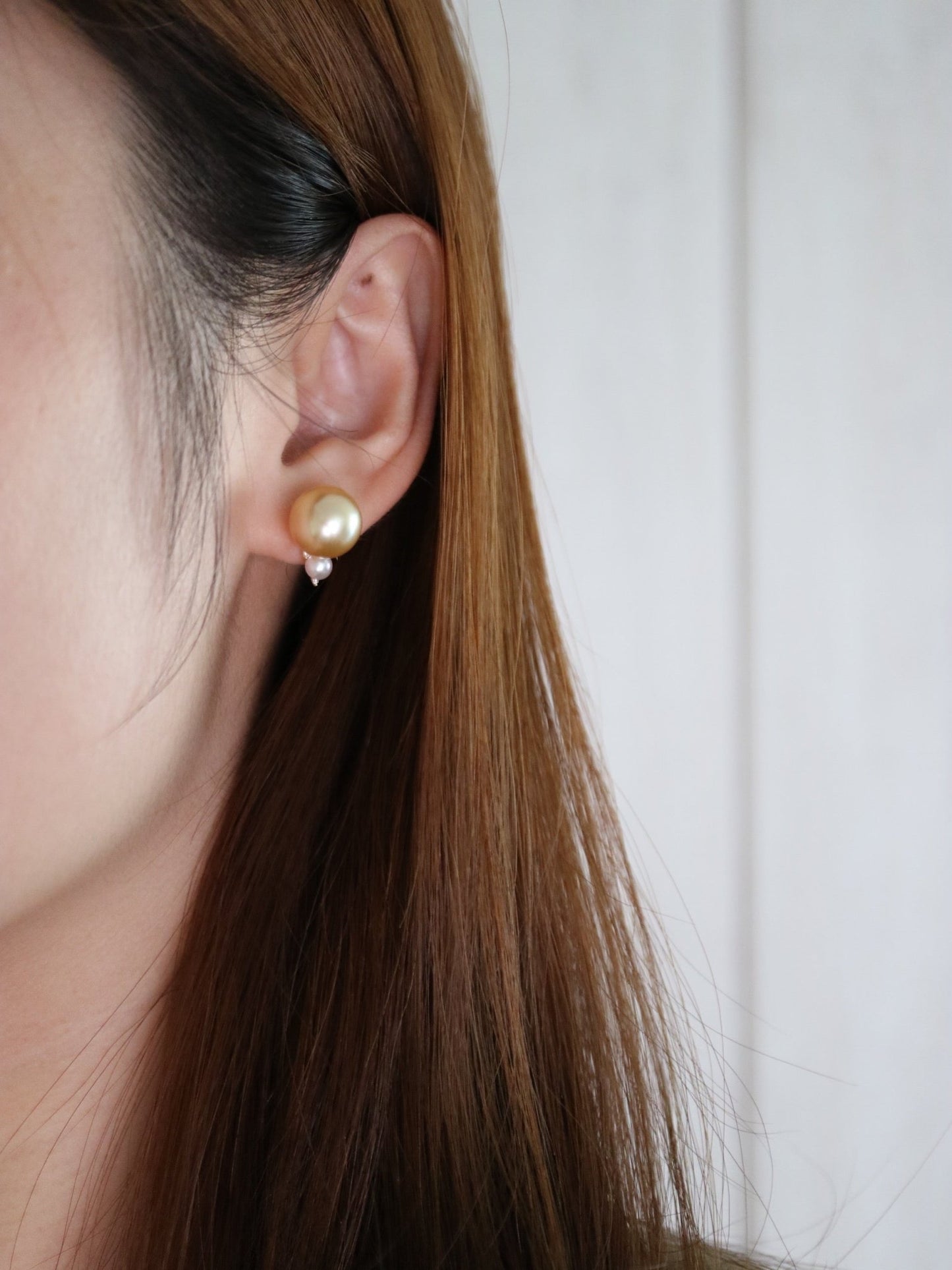 10mm Golden South Sea Pearl 4mm White Akoya Pearl Diamond Earrings 18K Yellow Gold - KOKOPEARLJEWELRY - 2