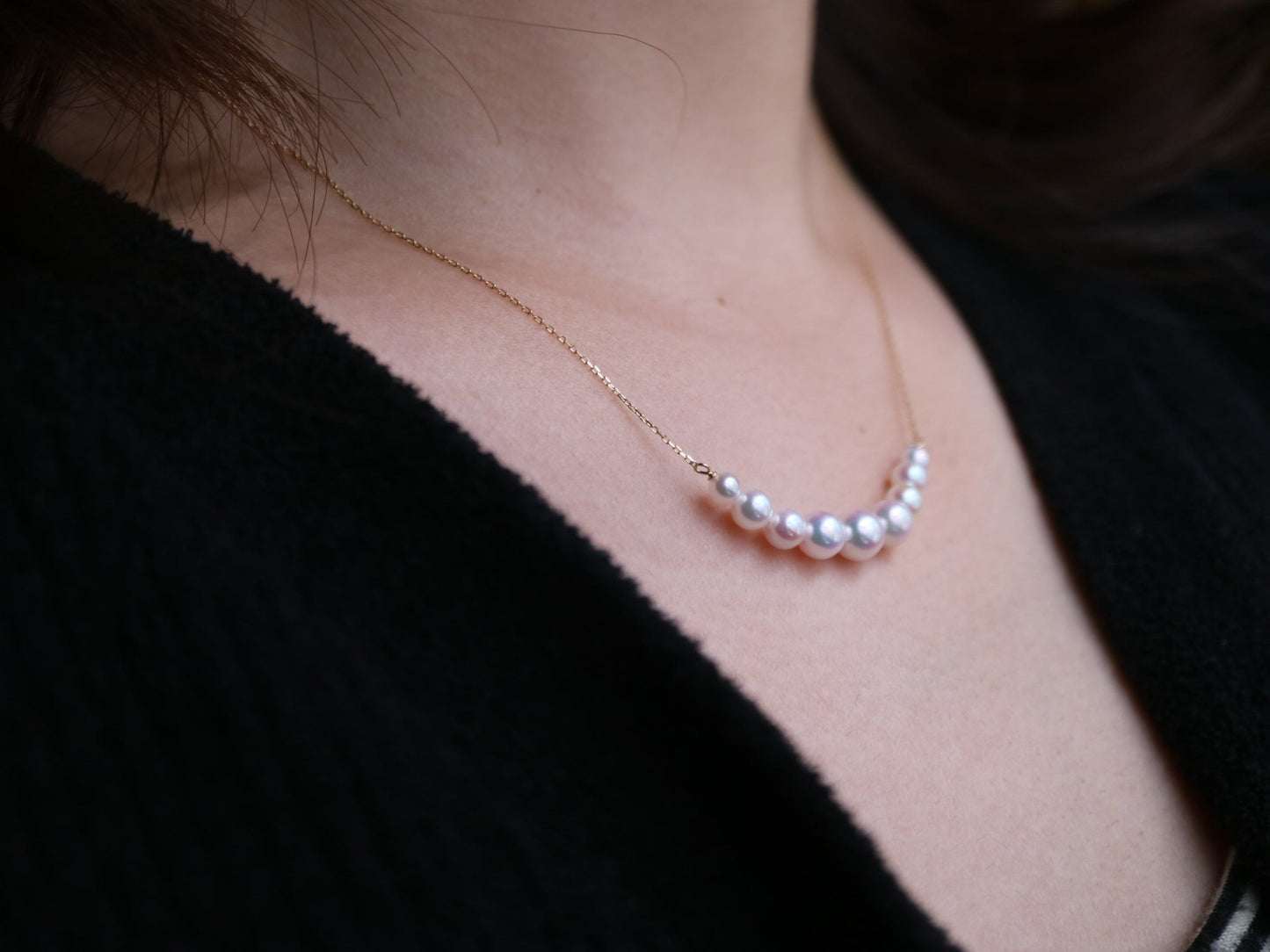 3.5 - 6mm Gradient Sized Akoya Pearl Smile Pendant Necklace 18K Yellow Gold - KOKOPEARLJEWELRY - 3