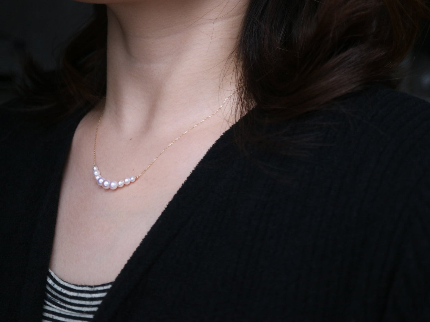 3.5 - 6mm Gradient Sized Akoya Pearl Smile Pendant Necklace 18K Yellow Gold - KOKOPEARLJEWELRY - 4