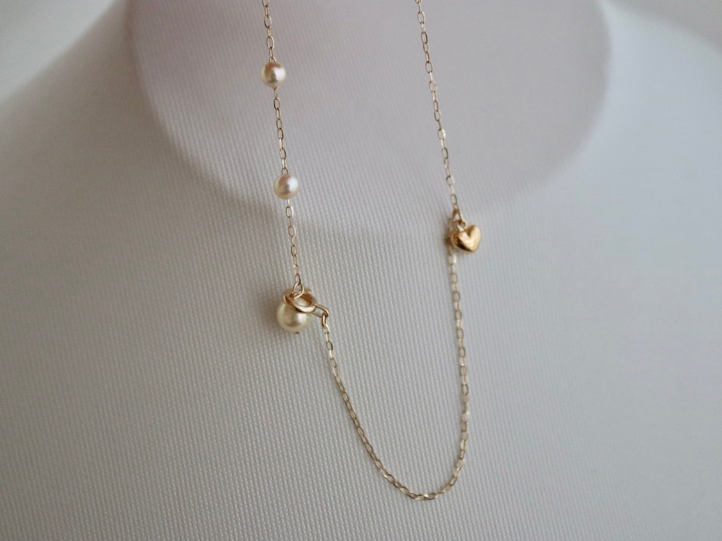 Little Heart Pendant & Akoya Pearl Chain Bracelet K10YG