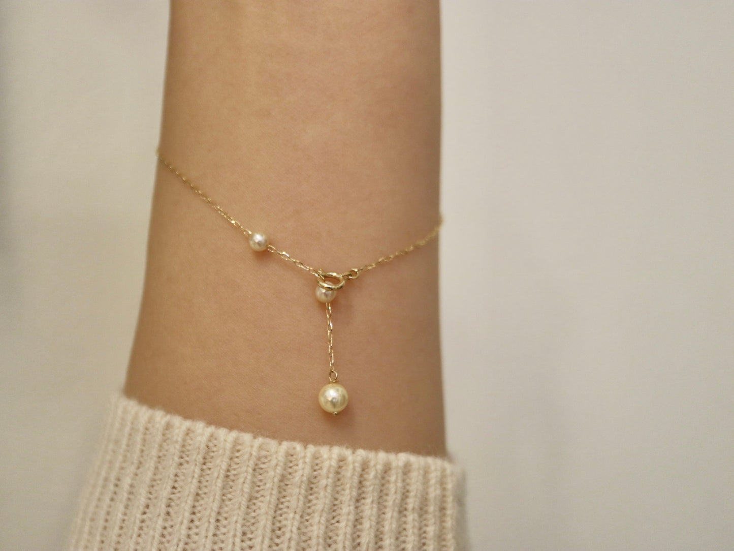 Little Heart Pendant & Akoya Pearl Chain Bracelet K10YG