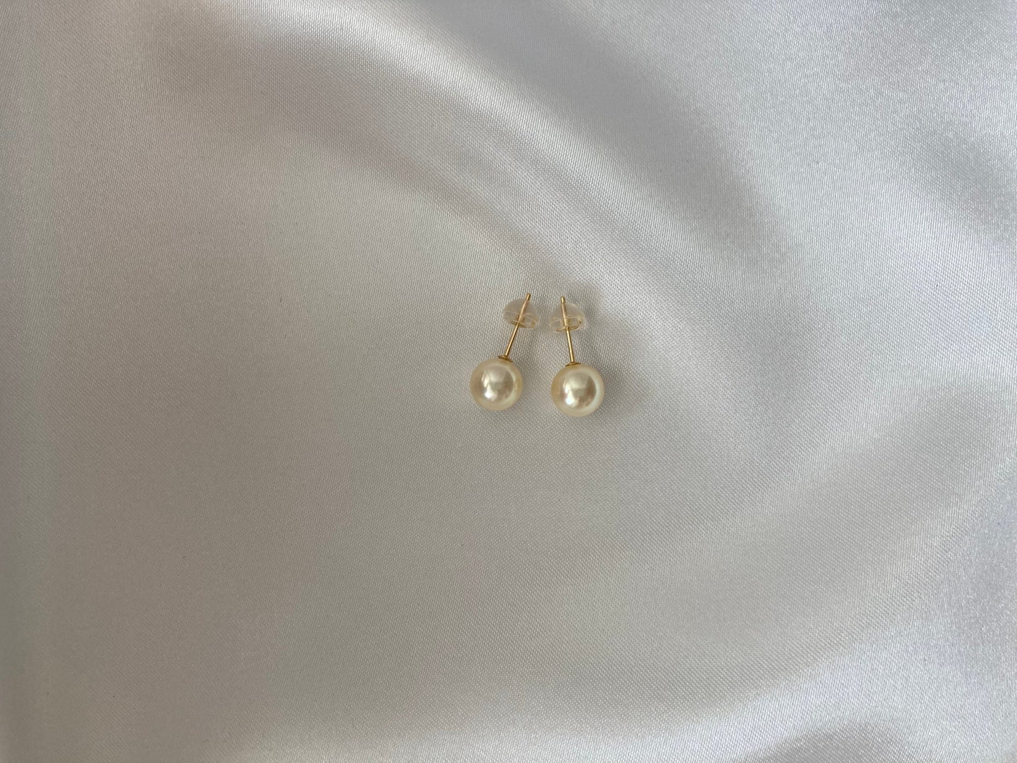 6.5mm 7.5mm Natural Cream Golden Akoya Pearl Earrings 18K Gold - KOKOPEARLJEWELRY - 4