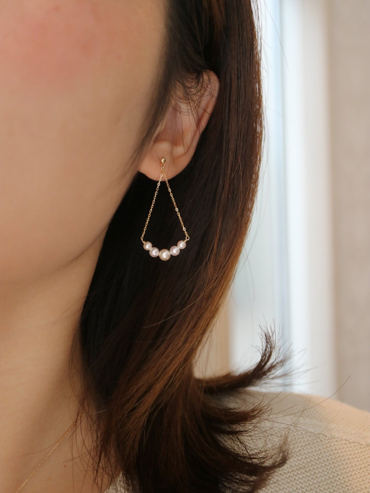 Clip Earrings Available丨2.5 - 4.5mm Akoya Pearl Smile Dangle Earrings 18K Yellow Gold - KOKOPEARLJEWELRY - 1