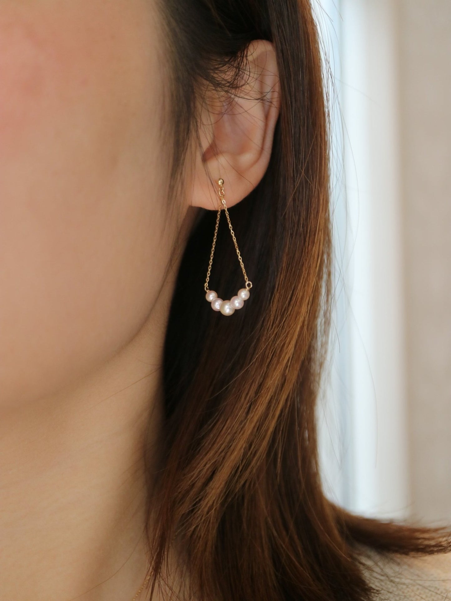 Clip Earrings Available丨2.5 - 4.5mm Akoya Pearl Smile Dangle Earrings 18K Yellow Gold - KOKOPEARLJEWELRY - 2