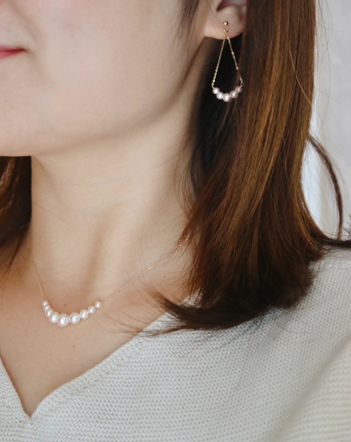 Clip Earrings Available丨2.5 - 4.5mm Akoya Pearl Smile Dangle Earrings 18K Yellow Gold - KOKOPEARLJEWELRY - 3