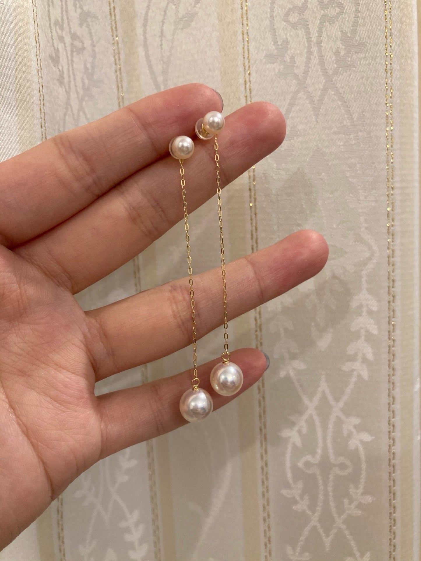 2Way Wearing 5+8mm Akoya Pearl String Earrings 18K Gold - KOKOPEARLJEWELRY - 5