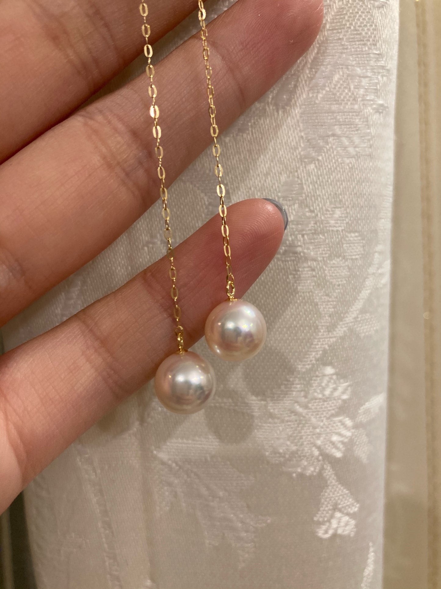 2Way 着用 5+8mm アコヤ真珠 ストリング イヤリング 18K ゴールド