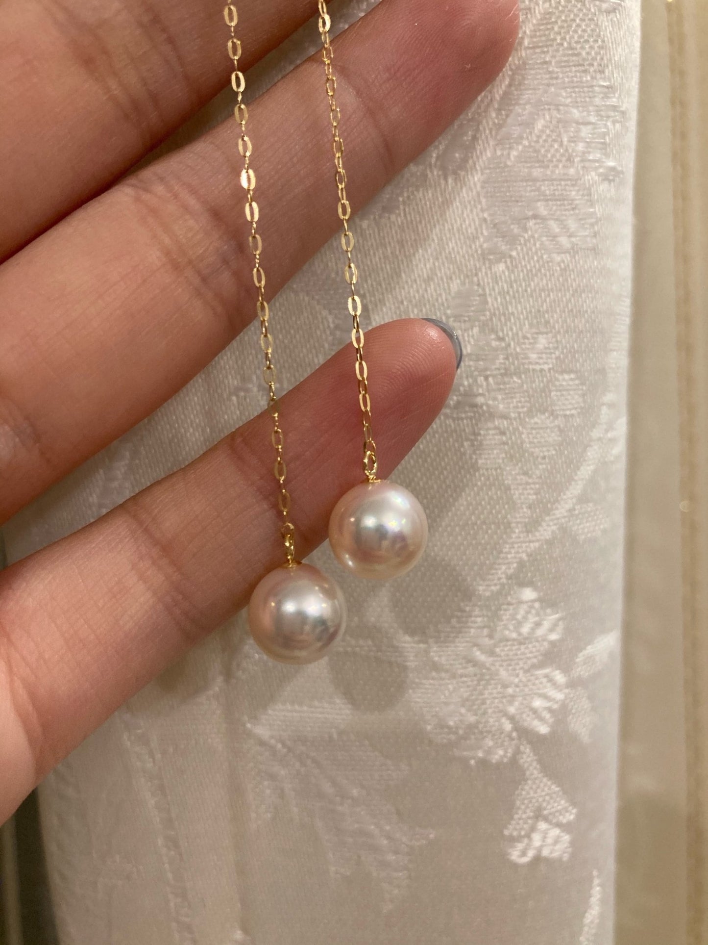 2Way Wearing 5+8mm Akoya Pearl String Earrings 18K Gold - KOKOPEARLJEWELRY - 6
