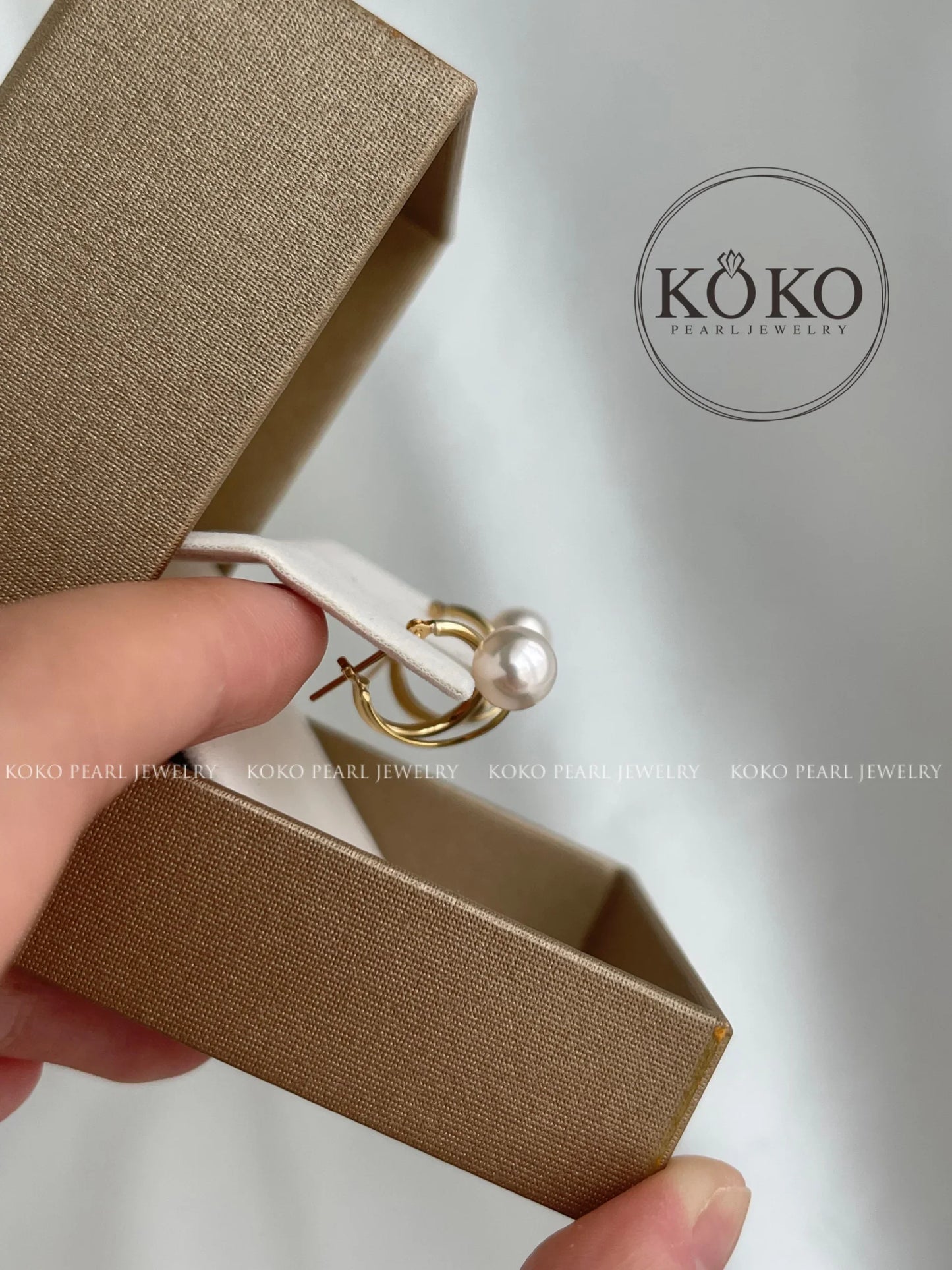 7mm 아코야 진주 드롭 후프 귀걸이 18K 옐로우 골드