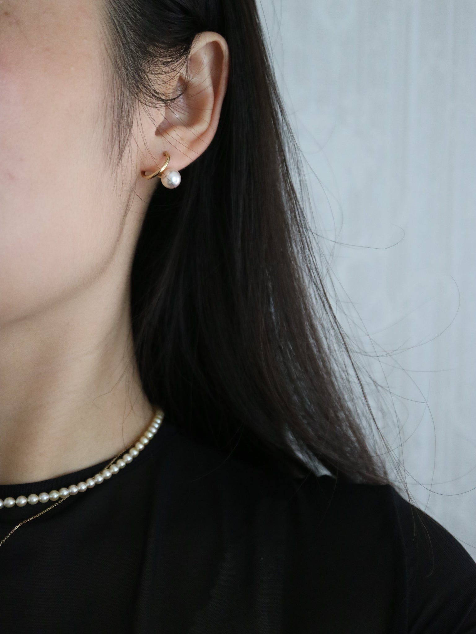 7mm Akoya Pearl Drop Hoop Earrings 18 Yellow Gold - KOKOPEARLJEWELRY - 3