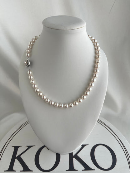 Mirror Like Luster Pinkish White 8mm Akoya Pearl Strand Necklace - KOKOPEARLJEWELRY - 6