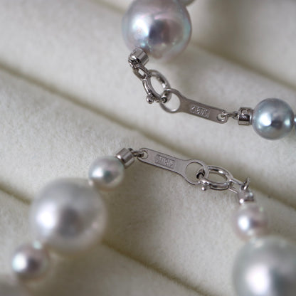Rare 9.5mm Natural Gray / Natural Blue Baroque Akoya Pearl Bracelet K18WG