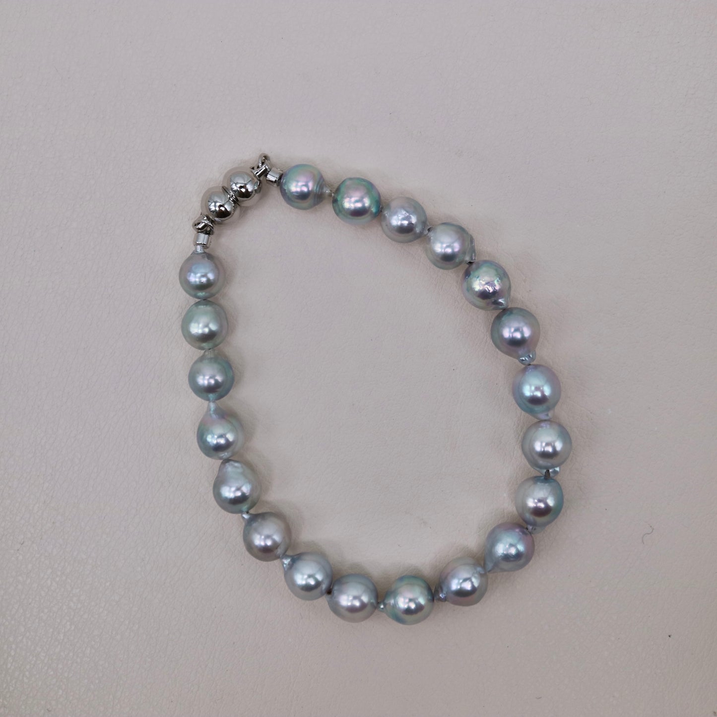 6.5mm Baroque Shaped Natural Silver Blue Akoya Pearl Beaded Bracelet