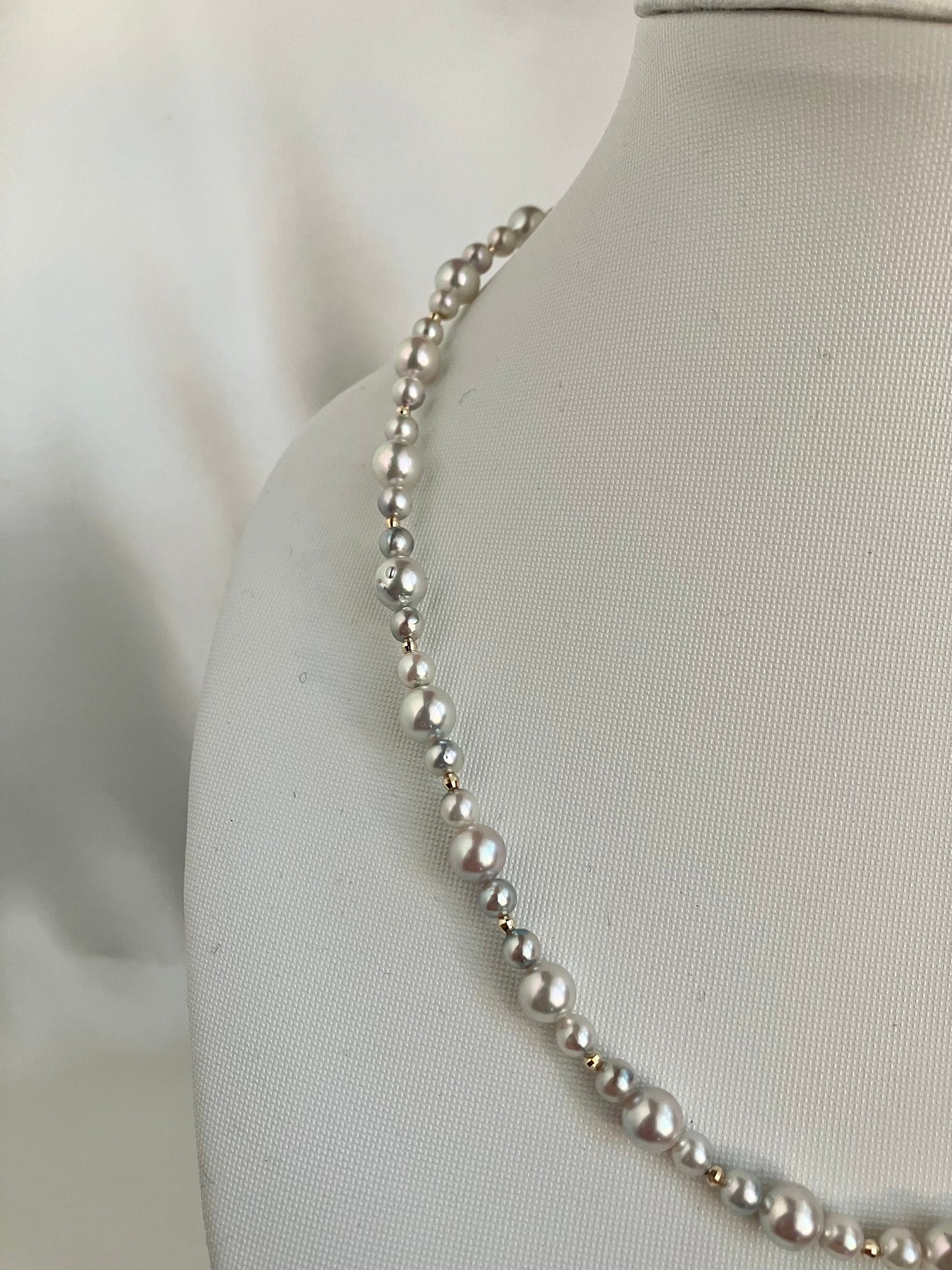 4+6mm Natural Silver Blue Akoya Pearl Beads Necklace & Bracelet 18K Gold