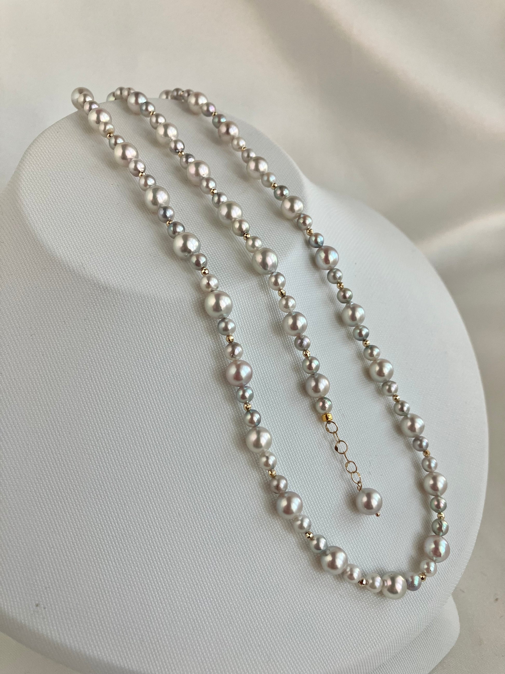4+6mm Natural Silver Blue Akoya Pearl Beads Necklace & Bracelet 18K Gold - KOKOPEARLJEWELRY - 8