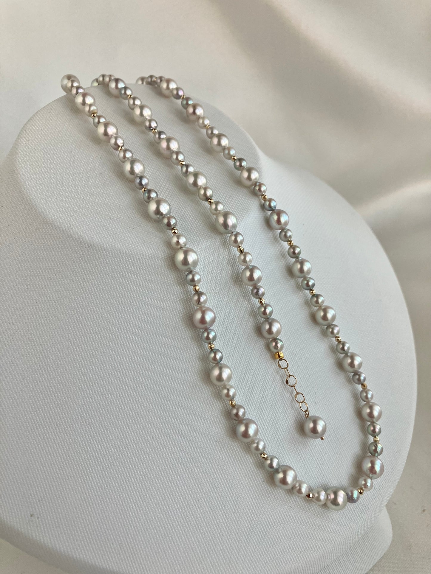 4+6mm Natural Silver Blue Akoya Pearl Beads Necklace & Bracelet 18K Gold