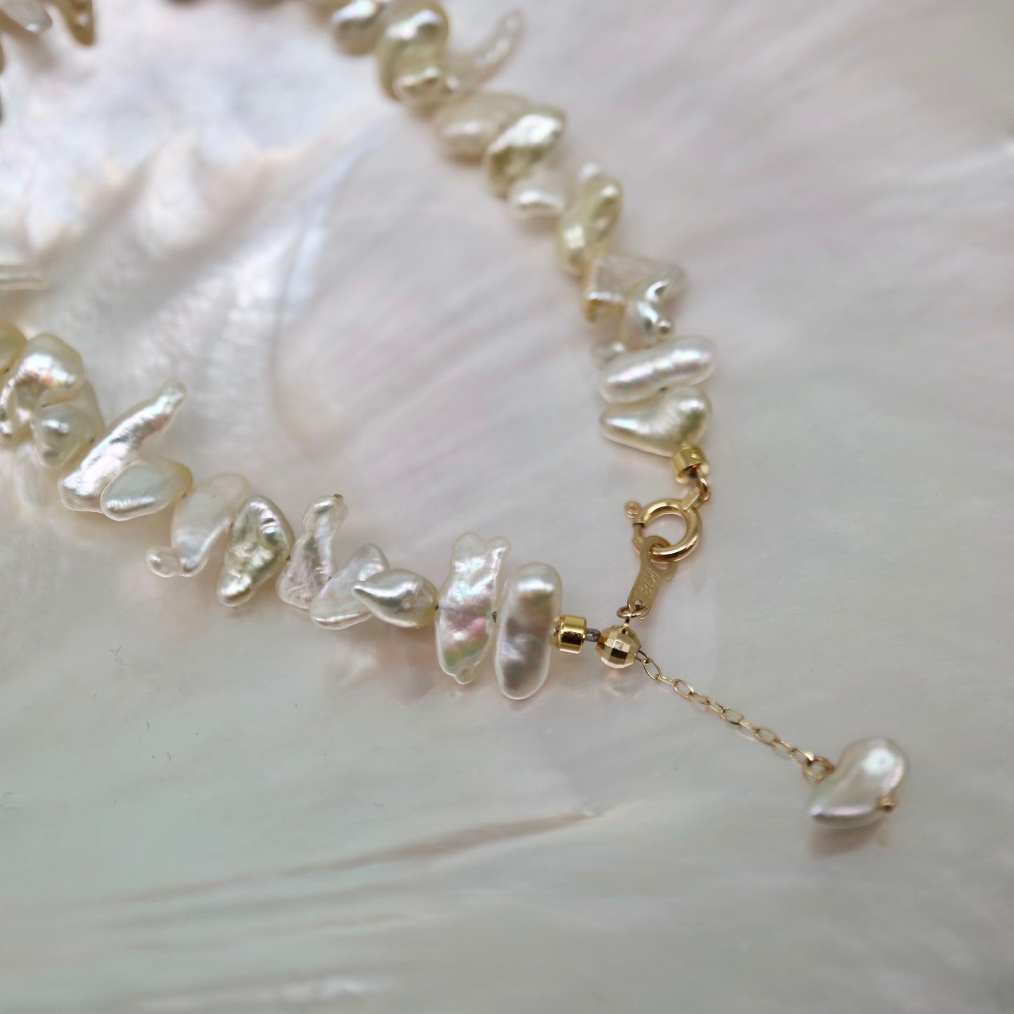 4+mm Champagne Tone Akoya Keshi Pearl Beaded Bracelet 18KYG