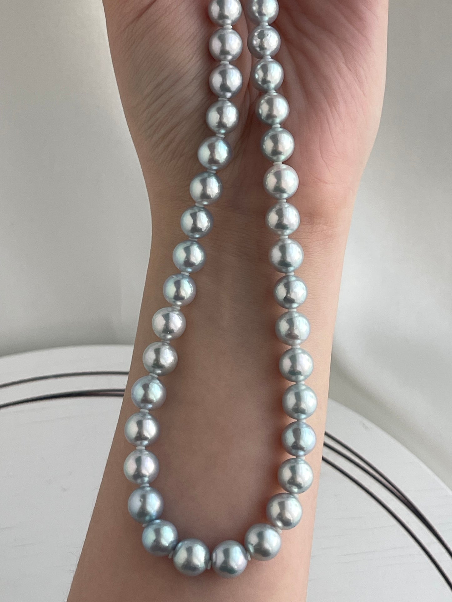 Certified Natural Silver Blue 8mm Akoya Pearl Strand Necklace