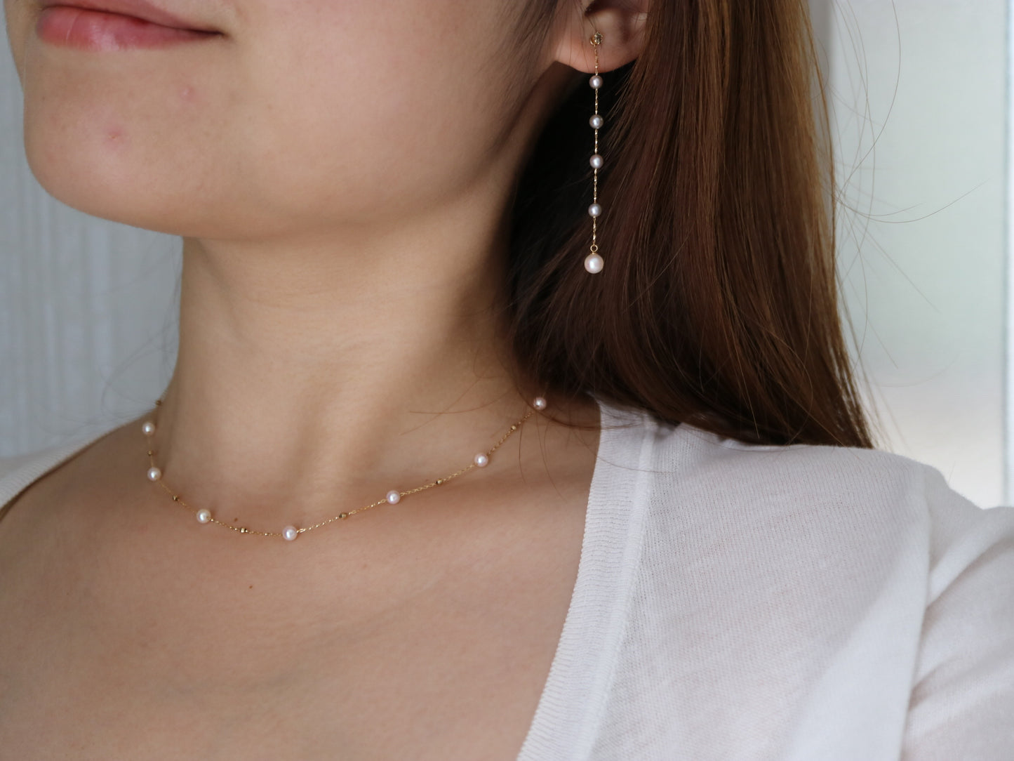 4.5mm Akoya Pearl & 18K Gold Beads Station Necklace