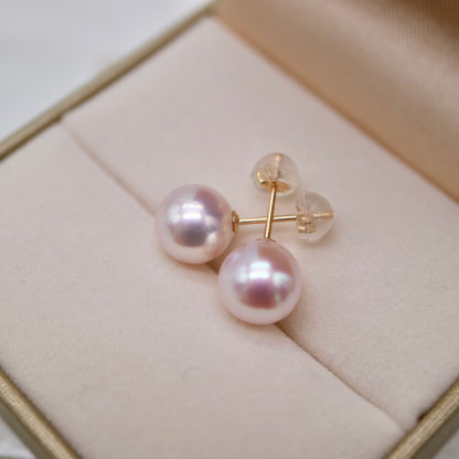 Clip Earrings Available | Sakura Pink 8.5mm Akoya Pearl Stud Earrings K18YG
