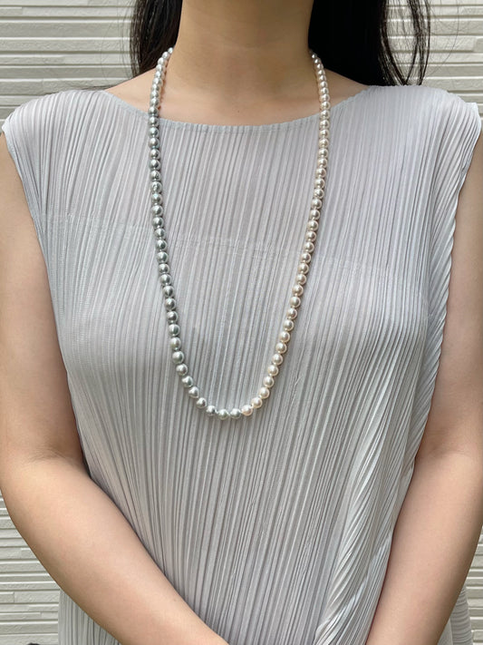 81cm ダブルカラー バロックシェイプ 8.5mm アコヤ真珠 ロングストランドネックレス