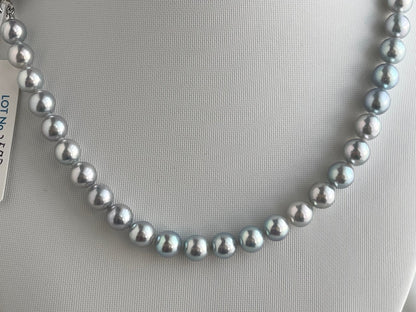 Certified Natural Silver Blue 8mm Akoya Pearl Strand Necklace