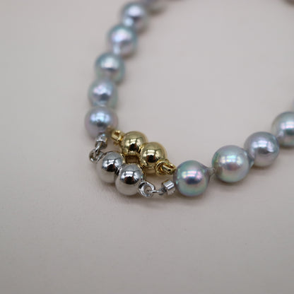 6.5mm Baroque Shaped Natural Silver Blue Akoya Pearl Beaded Bracelet