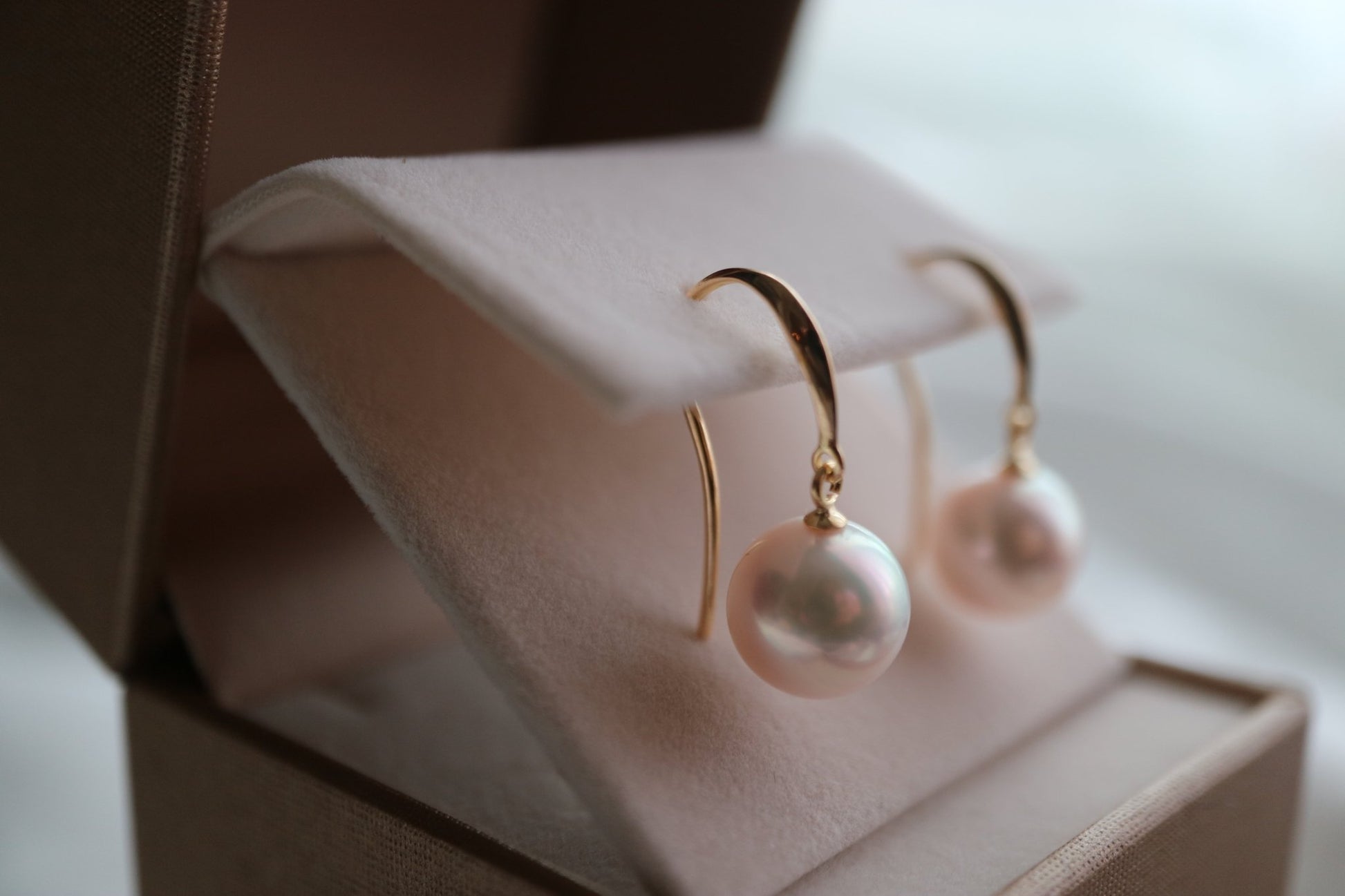 Rare Size 9mm Akoya Pearl Drop Hook Earrings 18K Gold - KOKOPEARLJEWELRY - 5