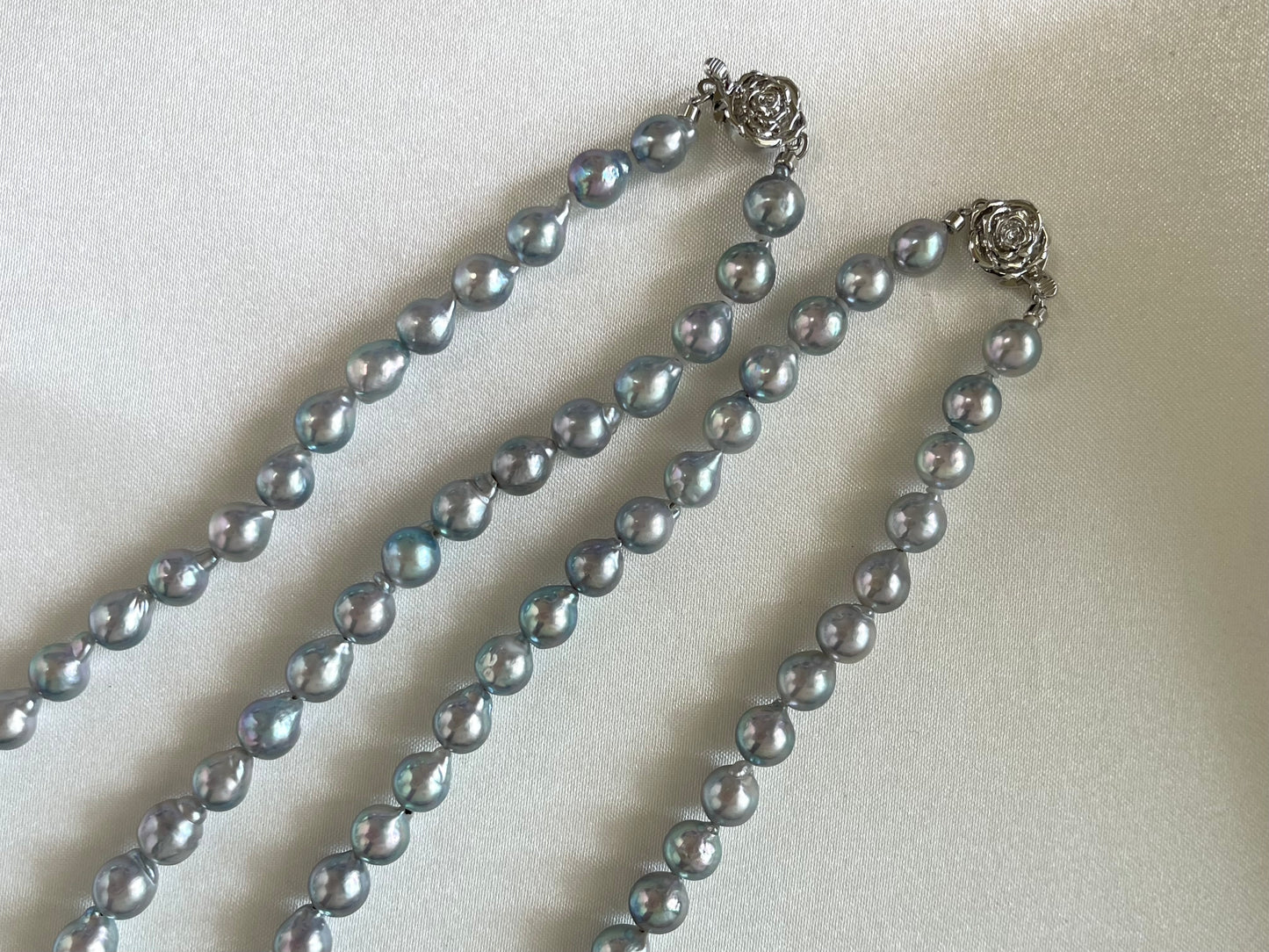 Baroque Shaped 6.5mm Natural Silver Blue Akoya Pearl Strand Necklace