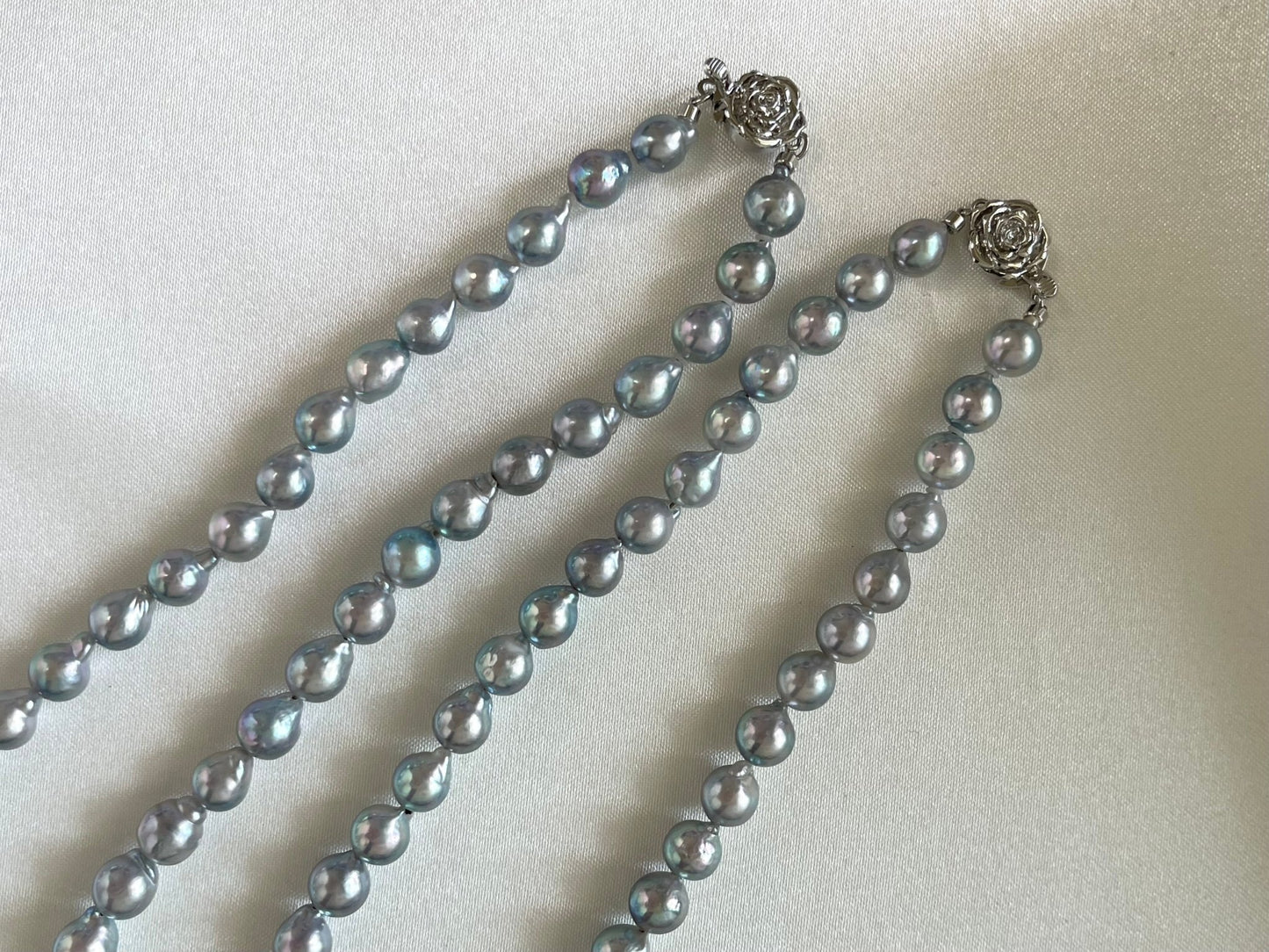 Baroque Shaped 6.5mm Natural Silver Blue Akoya Pearl Strand Necklace - KOKOPEARLJEWELRY - 7
