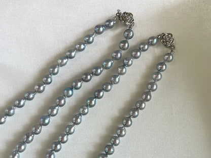 Baroque Shaped 6.5mm Natural Silver Blue Akoya Pearl Strand Necklace - KOKOPEARLJEWELRY - 7