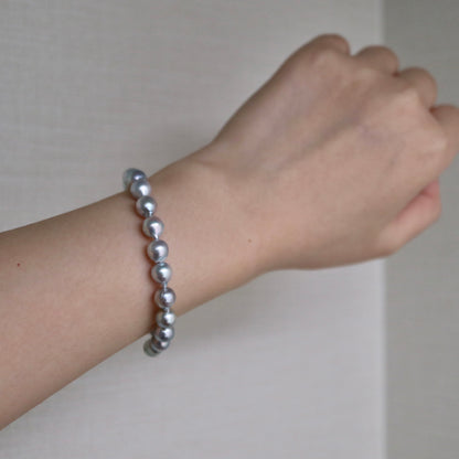 6.5mm Baroque Shaped Natural Silver Blue Akoya Pearl Beaded Bracelet