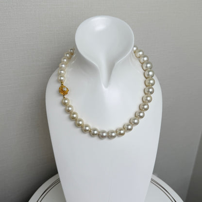 10.9-14.0mm Creamy White Round South Sea Pearl Beaded Necklace