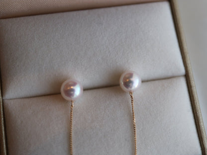 6.5mm Akoya Pearl Drop String Earrings 18K Yellow Gold - KOKOPEARLJEWELRY - 7