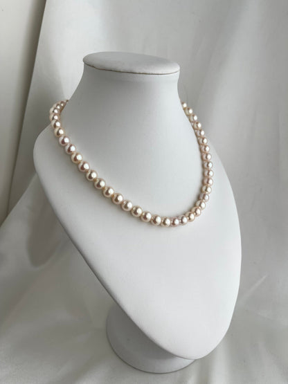 Only One in Stock | Rare Peach - Pink Tone 7.5mm Akoya Pearl Strand Necklace - KOKOPEARLJEWELRY - 2